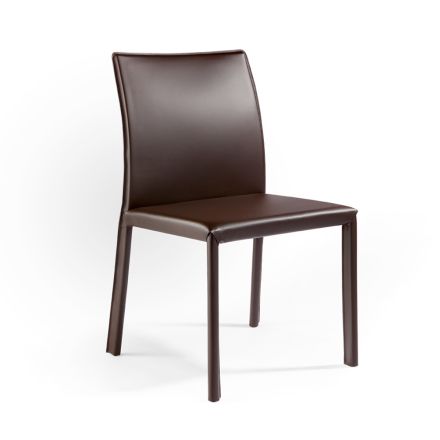 Chaise entièrement rembourrée en cuir marron foncé fabriquée en Italie - Pupazzo Viadurini