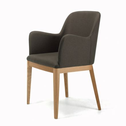 Chaise avec accoudoirs avec pieds en bois et assise rembourrée fabriquée en Italie - Bari Viadurini