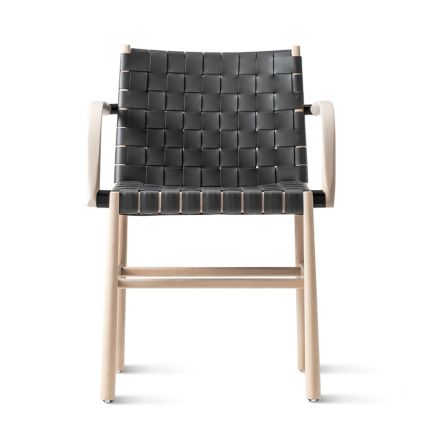 Chaise avec accoudoirs en hêtre blanchi et assise en cuir fabriquée en Italie - Nora Viadurini