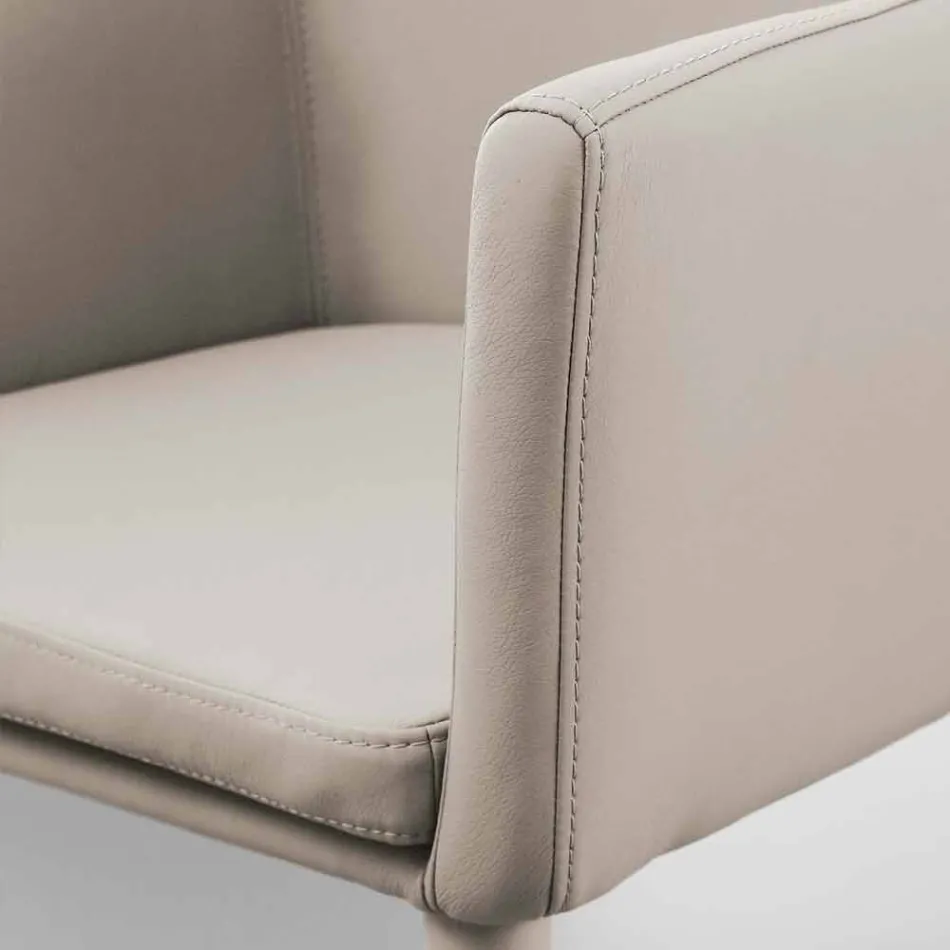 Chaise avec accoudoirs en métal recouvert de cuir écologique Carlina Viadurini