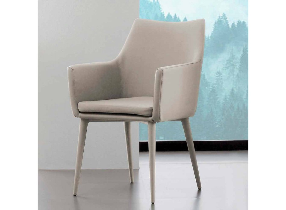 Chaise avec accoudoirs en métal recouvert de cuir écologique Carlina Viadurini