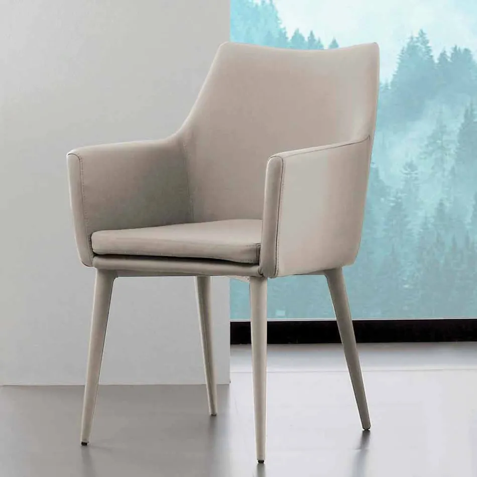 Chaise avec accoudoirs en métal recouvert de cuir écologique Carlina Viadurini