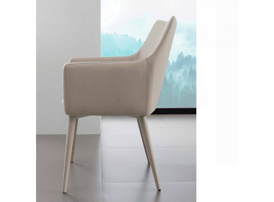 Chaise avec accoudoirs en métal recouvert de cuir écologique Carlina Viadurini