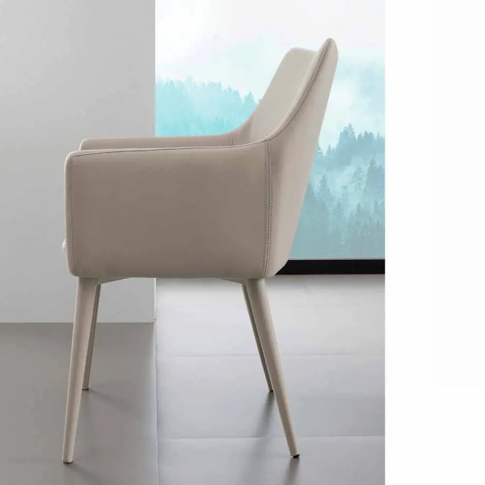 Chaise avec accoudoirs en métal recouvert de cuir écologique Carlina Viadurini