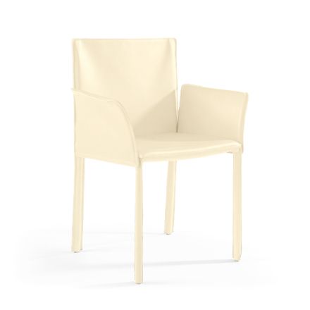 Chaise avec accoudoirs recouverte de cuir ivoire fabriquée en Italie - Coquille Viadurini