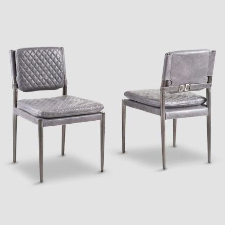 Chaise avec assise et dossier en cuir véritable et accoudoirs en option - Riki Viadurini