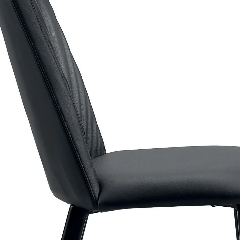 Chaise de cuisine en simili cuir et acier fabriquée en Italie 4 pièces - Alexia Viadurini