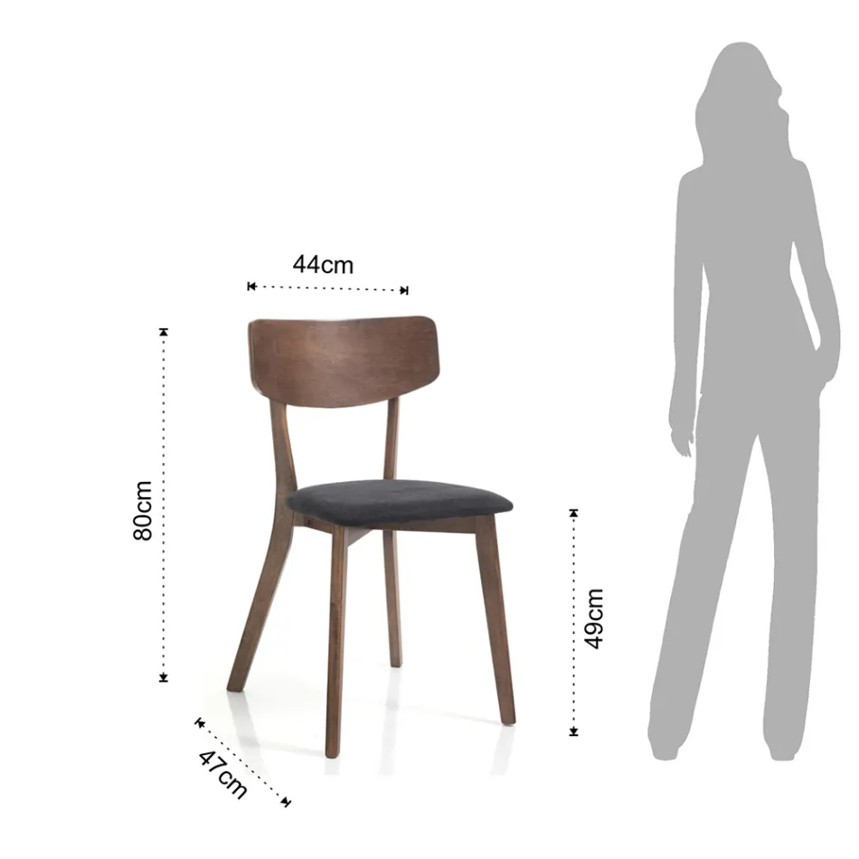 Chaise de Cuisine en Tissu avec Structure en Bois Massif 2 Pièces - Tonino Viadurini