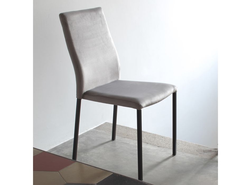 Chaise de cuisine avec pieds en métal et siège en velours, 4 pièces - Darvina Viadurini