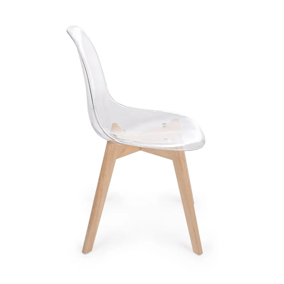 Chaise de Cuisine en Bois de Hêtre et Polycarbonate Design 4 Pièces - Pisy Viadurini