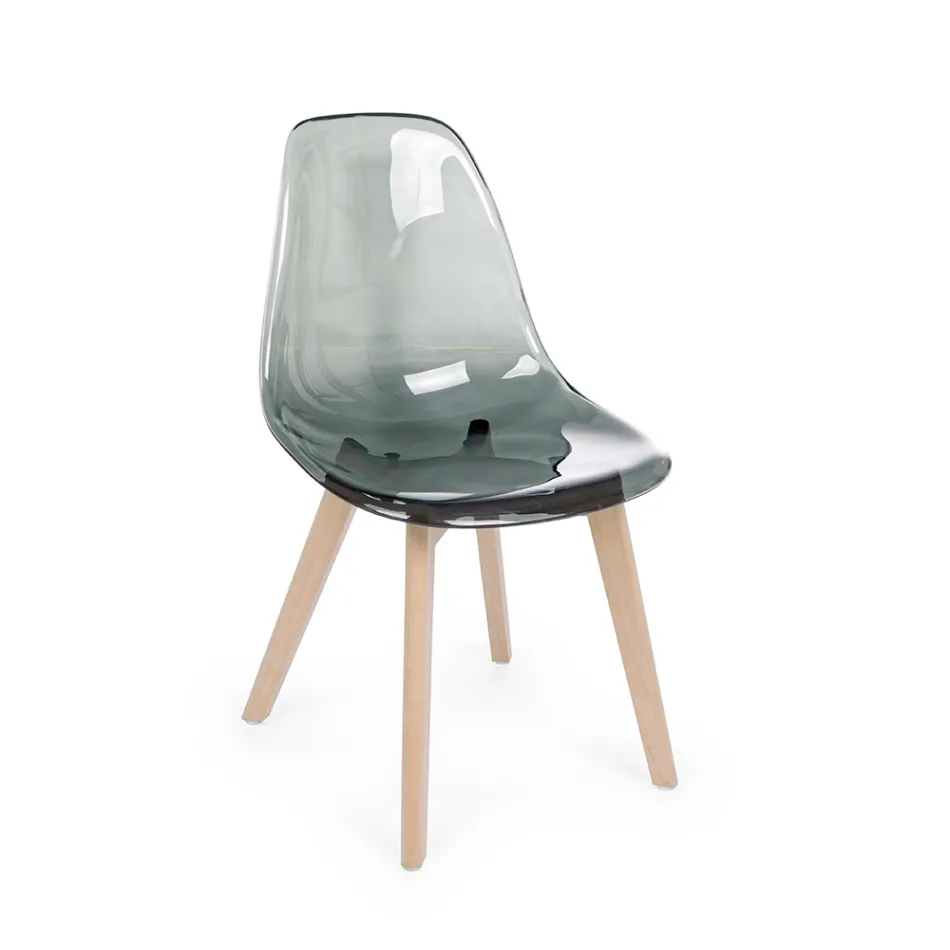 Chaise de Cuisine en Bois de Hêtre et Polycarbonate Design 4 Pièces - Pisy Viadurini