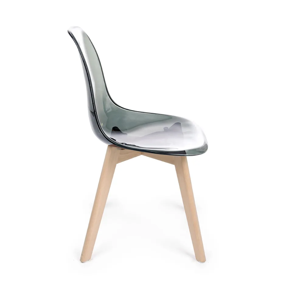 Chaise de Cuisine en Bois de Hêtre et Polycarbonate Design 4 Pièces - Pisy Viadurini