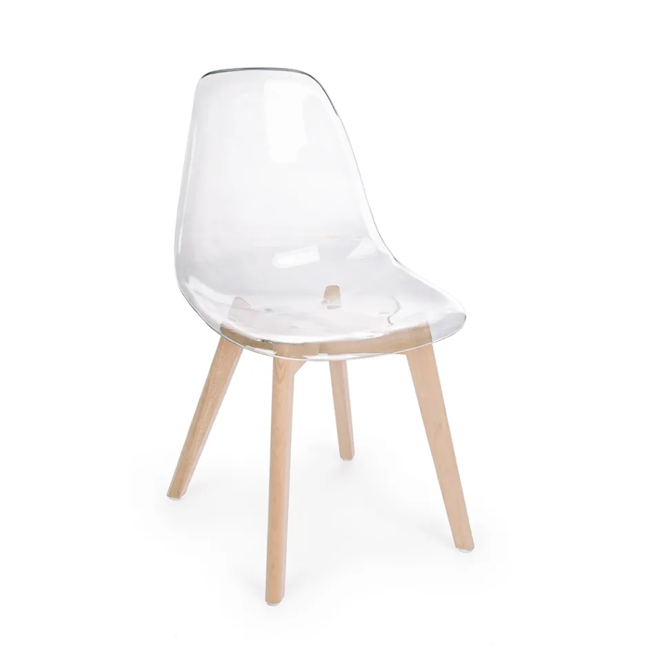 Chaise de Cuisine en Bois de Hêtre et Polycarbonate Design 4 Pièces - Pisy Viadurini