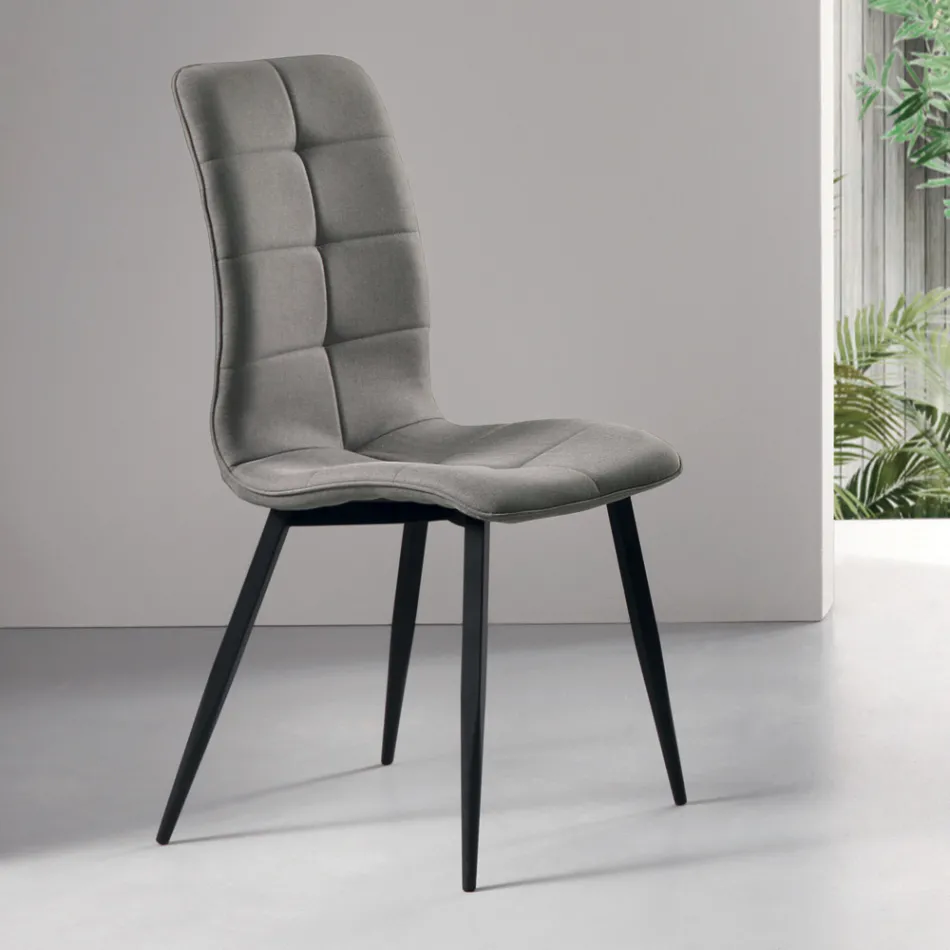 Chaise de cuisine en tissu avec base en métal noir 4 pièces - Menegildo Viadurini