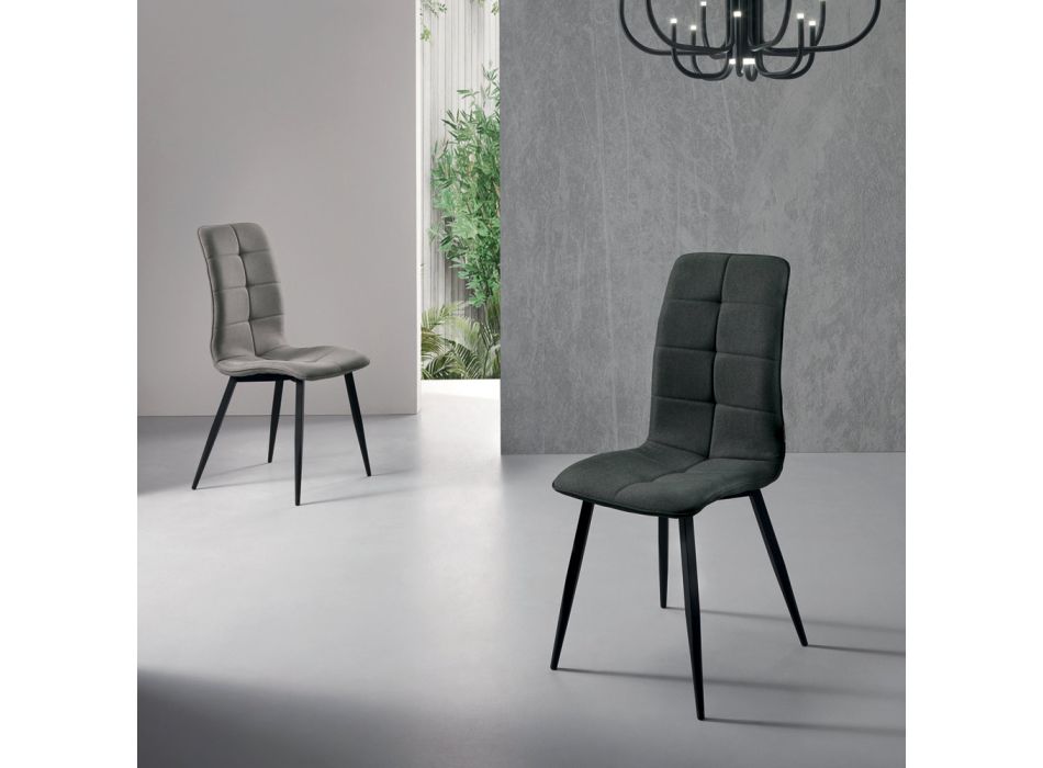 Chaise de cuisine en tissu avec base en métal noir 4 pièces - Menegildo Viadurini