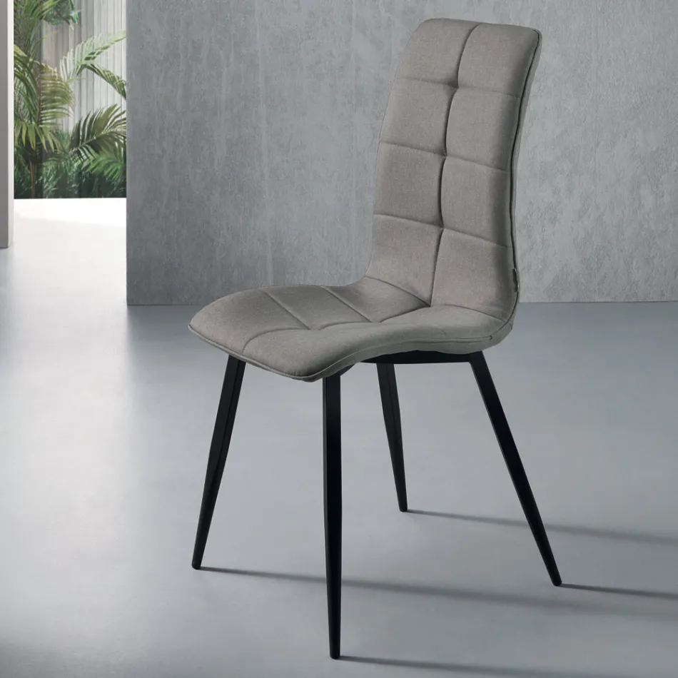 Chaise de cuisine en tissu avec base en métal noir 4 pièces - Menegildo Viadurini