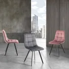 Chaise de Cuisine en Tissu avec Pieds en Métal Noir 4 Pièces - Bleu Clair Viadurini