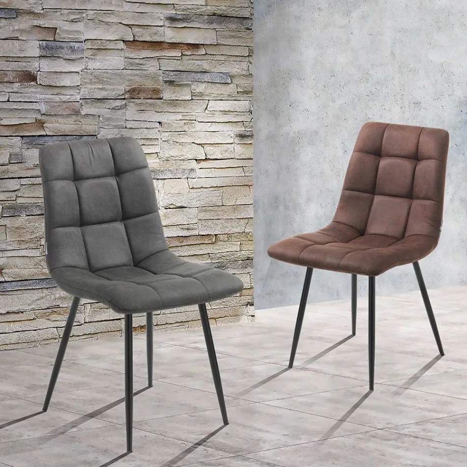 Chaise de Cuisine en Tissu avec Pieds en Métal Noir 4 Pièces - Bleu Clair Viadurini