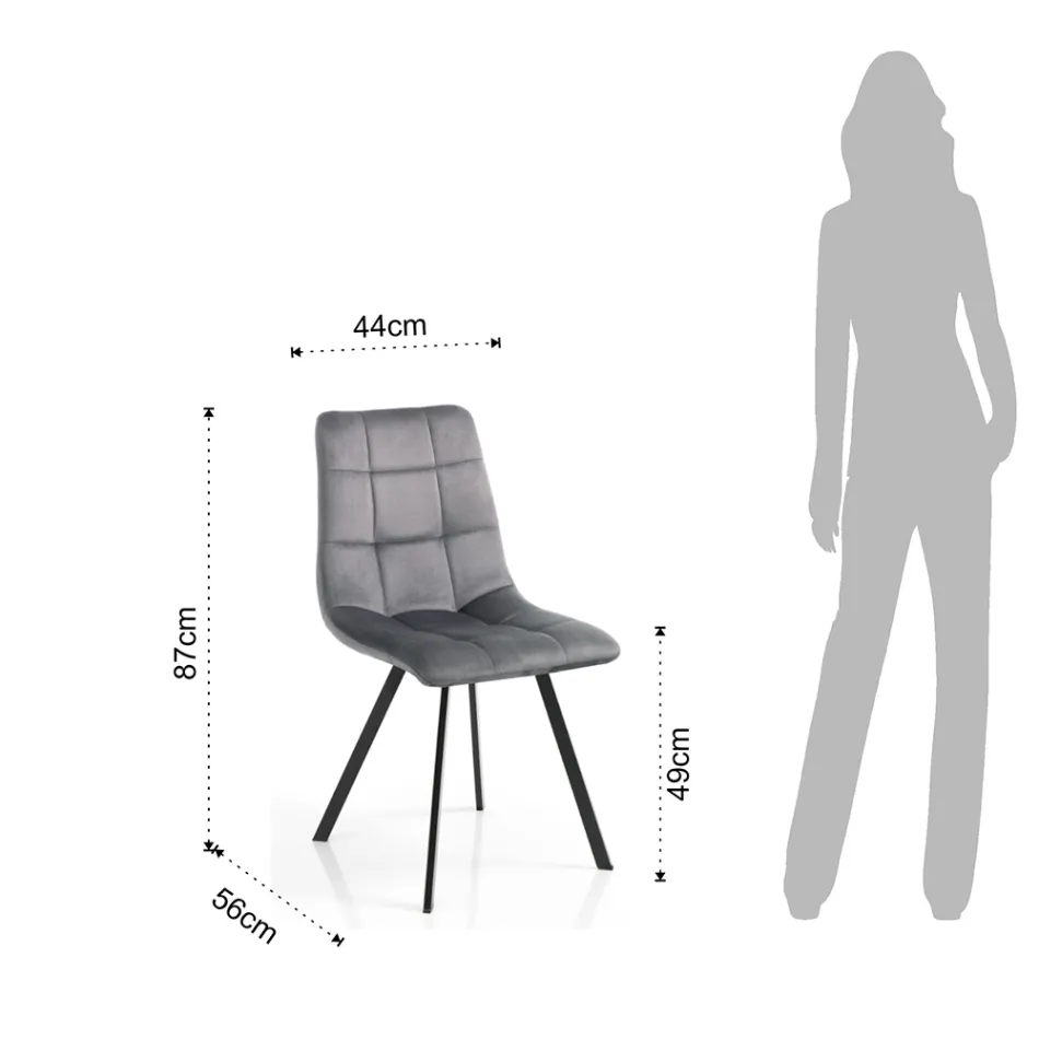 Chaise de Cuisine en Tissu avec Pieds en Métal Noir 4 Pièces - Bleu Clair Viadurini