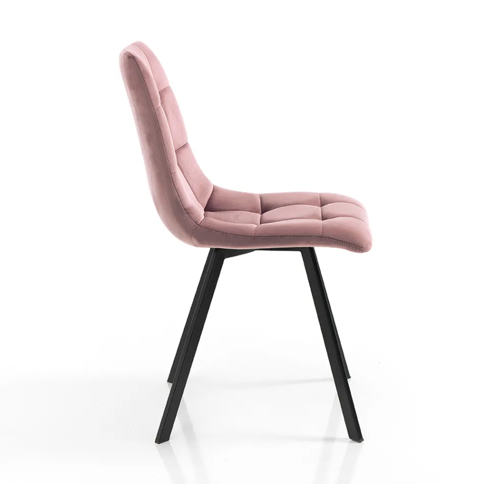 Chaise de Cuisine en Tissu avec Pieds en Métal Noir 4 Pièces - Bleu Clair Viadurini