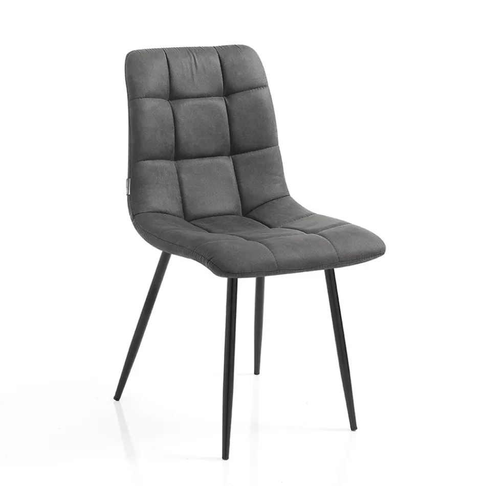 Chaise de Cuisine en Tissu avec Pieds en Métal Noir 4 Pièces - Bleu Clair Viadurini