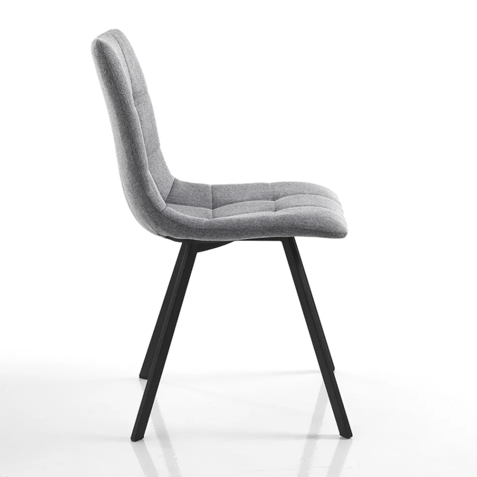 Chaise de Cuisine en Tissu Gris et Acier Noir Mat 4 Pièces - Ventura Viadurini