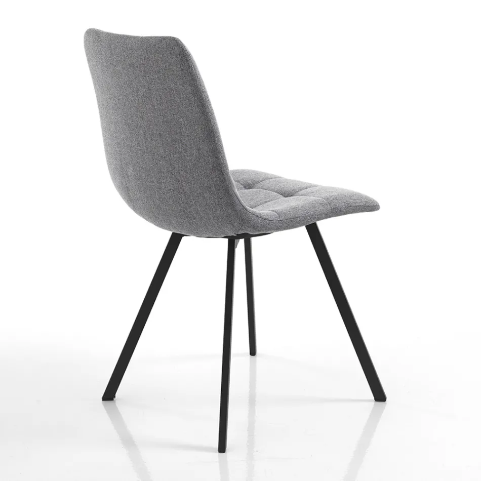 Chaise de Cuisine en Tissu Gris et Acier Noir Mat 4 Pièces - Ventura Viadurini