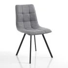 Chaise de Cuisine en Tissu Gris et Acier Noir Mat 4 Pièces - Ventura Viadurini