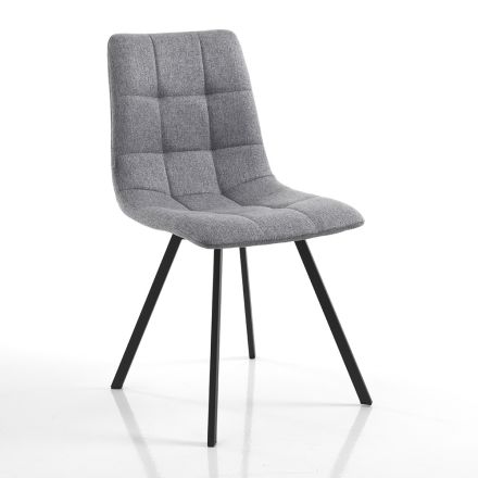 Chaise de Cuisine en Tissu Gris et Acier Noir Mat 4 Pièces - Ventura Viadurini
