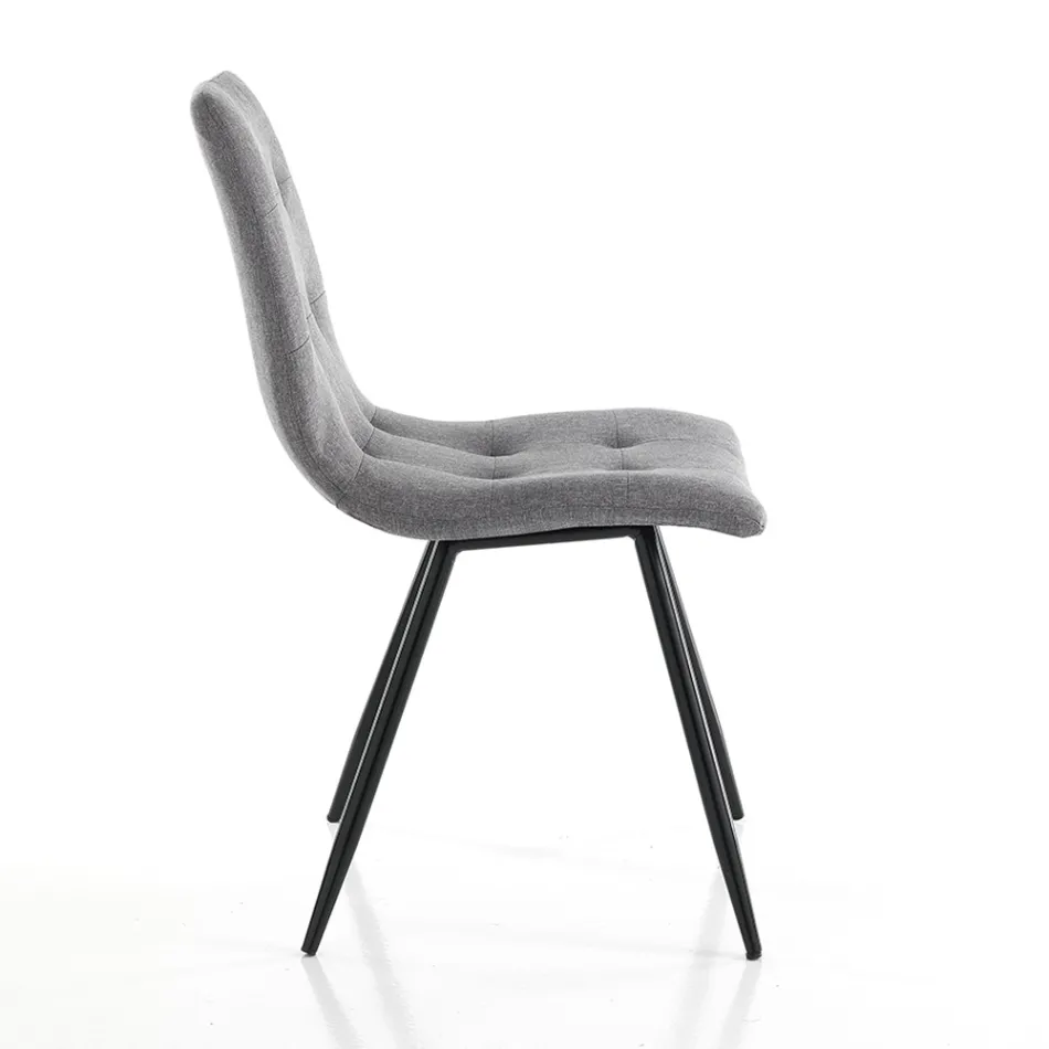 Chaise de Cuisine en Tissu Gris et Métal Noir Mat 2 Pièces - Scirocco Viadurini