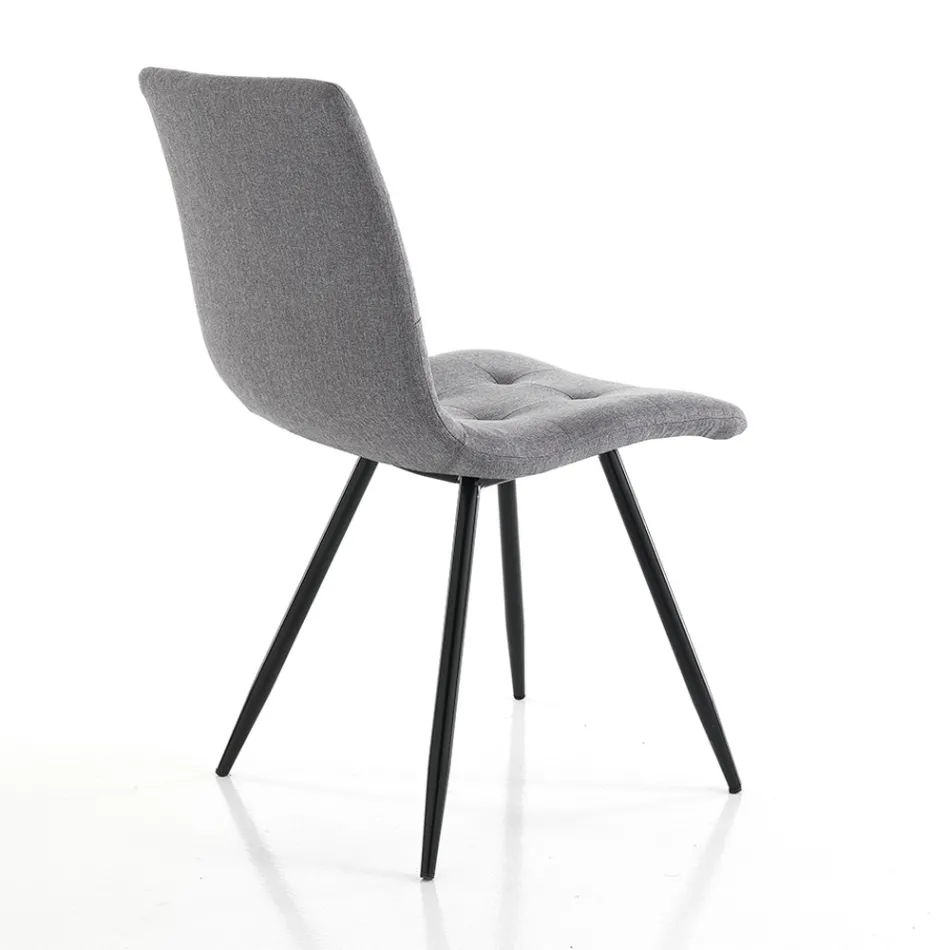 Chaise de Cuisine en Tissu Gris et Métal Noir Mat 2 Pièces - Scirocco Viadurini