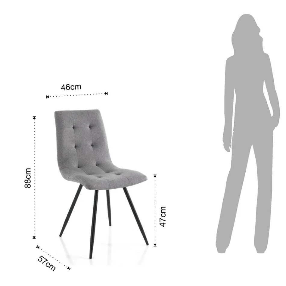 Chaise de Cuisine en Tissu Gris et Métal Noir Mat 2 Pièces - Scirocco Viadurini