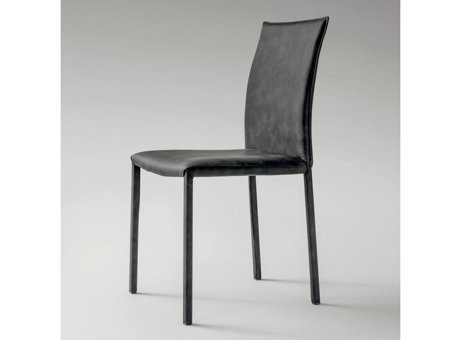 Chaise de cuisine entièrement recouverte de cuir écologique Made in Italy, 2 pièces - Maria Viadurini