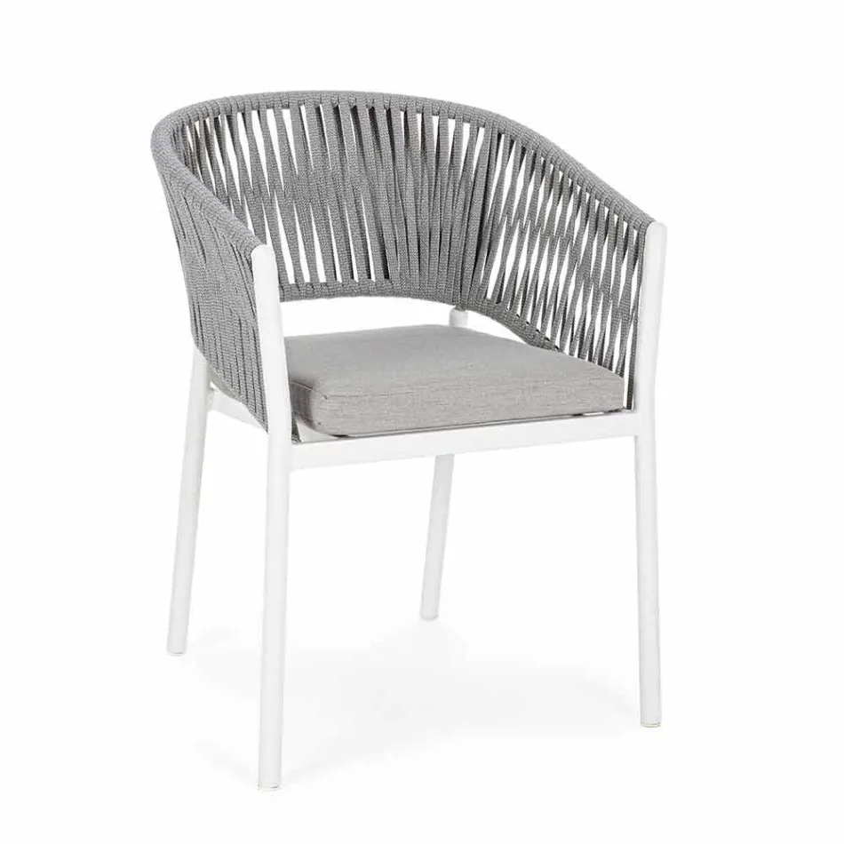 Chaise d'extérieur avec accoudoirs en aluminium blanc et gris Homemotion - Rubio Viadurini