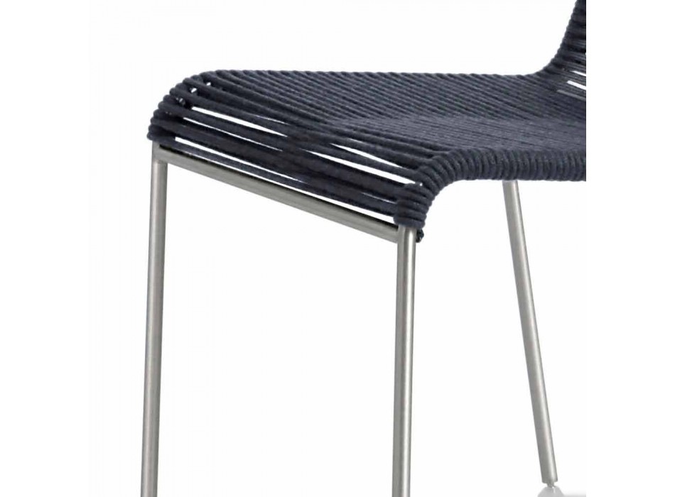 Chaise d'extérieur design en acier et cordon noir Made in Italy - Madagascar1 Viadurini