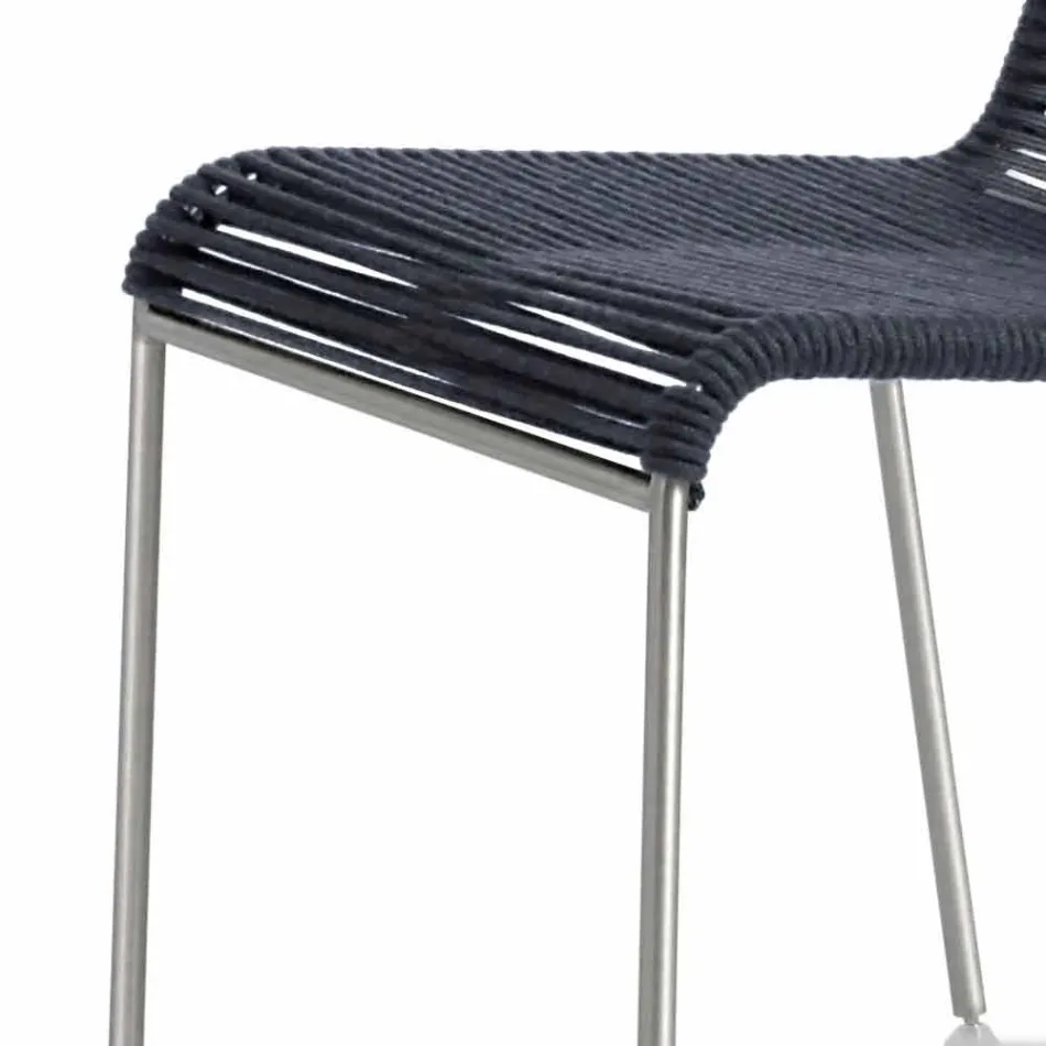 Chaise d'extérieur design en acier et cordon noir Made in Italy - Madagascar1 Viadurini