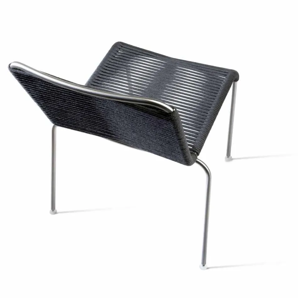 Chaise d'extérieur design en acier et cordon noir Made in Italy - Madagascar1 Viadurini