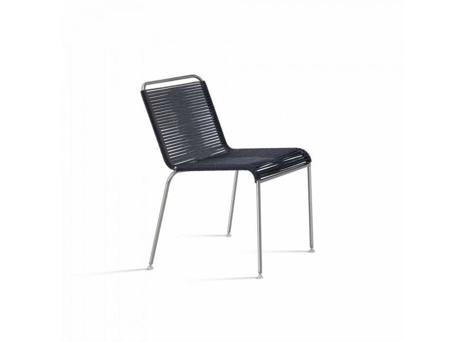 Chaise d'extérieur design en acier et cordon noir Made in Italy - Madagascar1 Viadurini