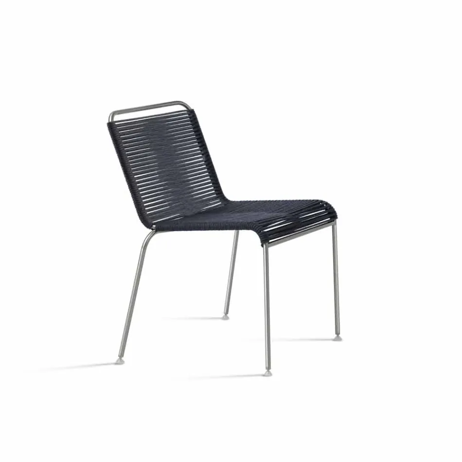 Chaise d'extérieur design en acier et cordon noir Made in Italy - Madagascar1 Viadurini