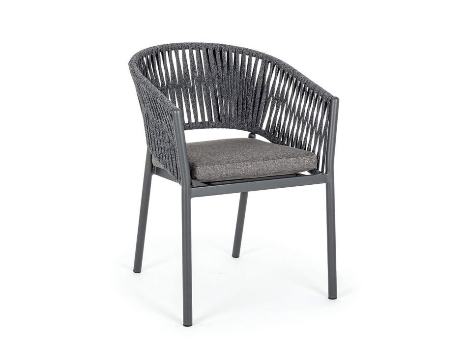 Chaise d'extérieur empilable avec siège en tissu Homemotion, 4 pièces - Aleandro Viadurini