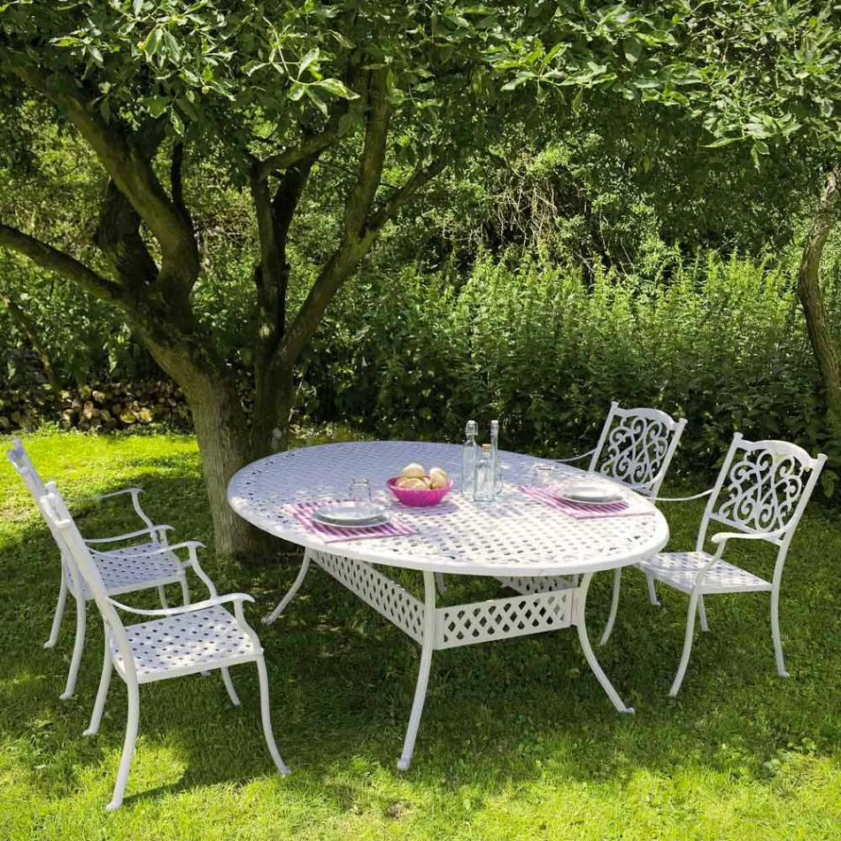 Chaise d'extérieur empilable en aluminium blanc ou anthracite, 4 pièces - Ode Viadurini