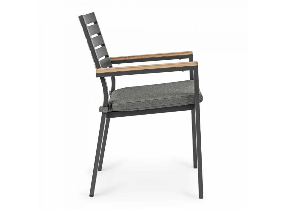 Chaise d'extérieur empilable en aluminium avec coussin d'assise, 4 pièces - Nasha Viadurini