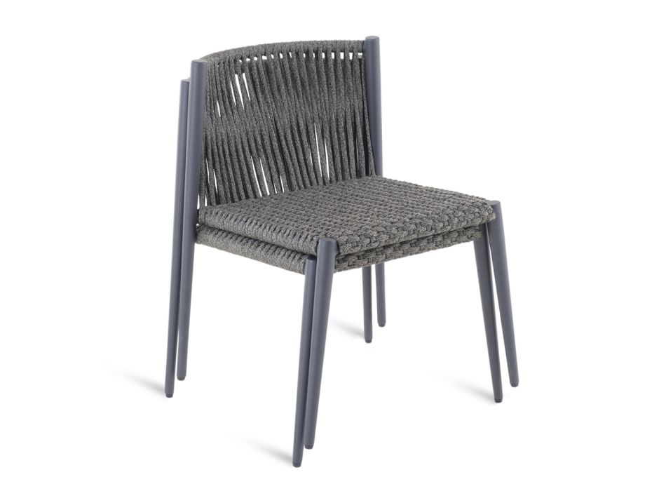 Chaise empilable d'extérieur en aluminium et corde Made in Italy - Nymeria Viadurini