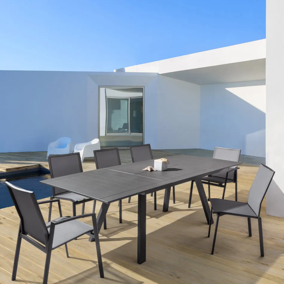 Chaise d'extérieur empilable en aluminium et textilène, Homemotion 4 pièces - Serge Viadurini