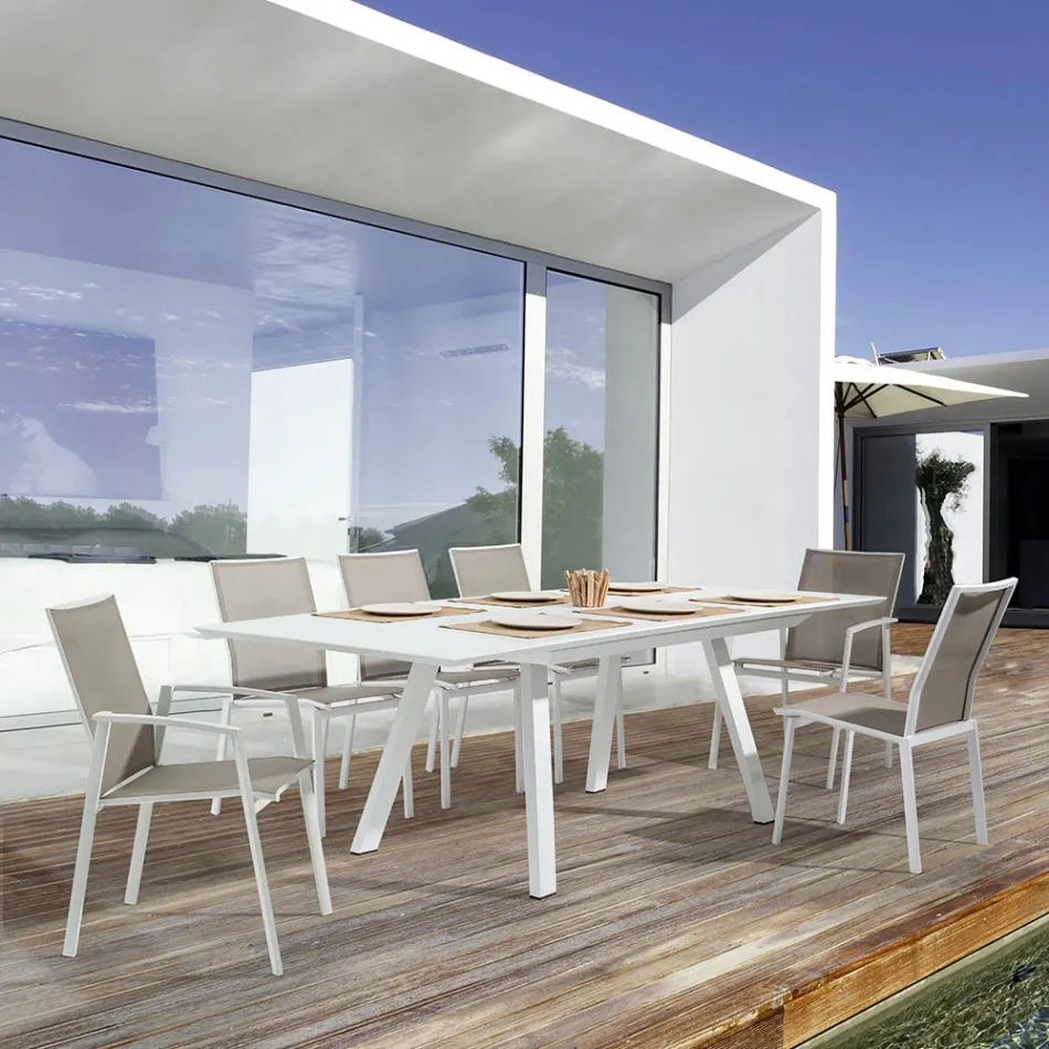 Chaise d'extérieur empilable en aluminium et textilène, Homemotion 4 pièces - Serge Viadurini