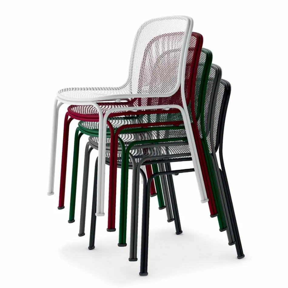 Chaise d'extérieur empilable en métal Made in Italy, 4 pièces - Prunella Viadurini
