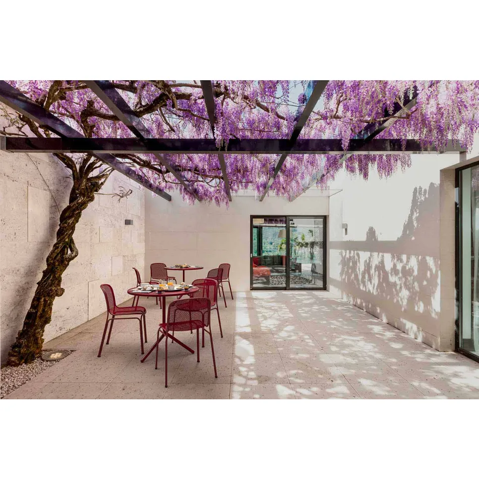 Chaise d'extérieur empilable en métal Made in Italy, 4 pièces - Prunella Viadurini