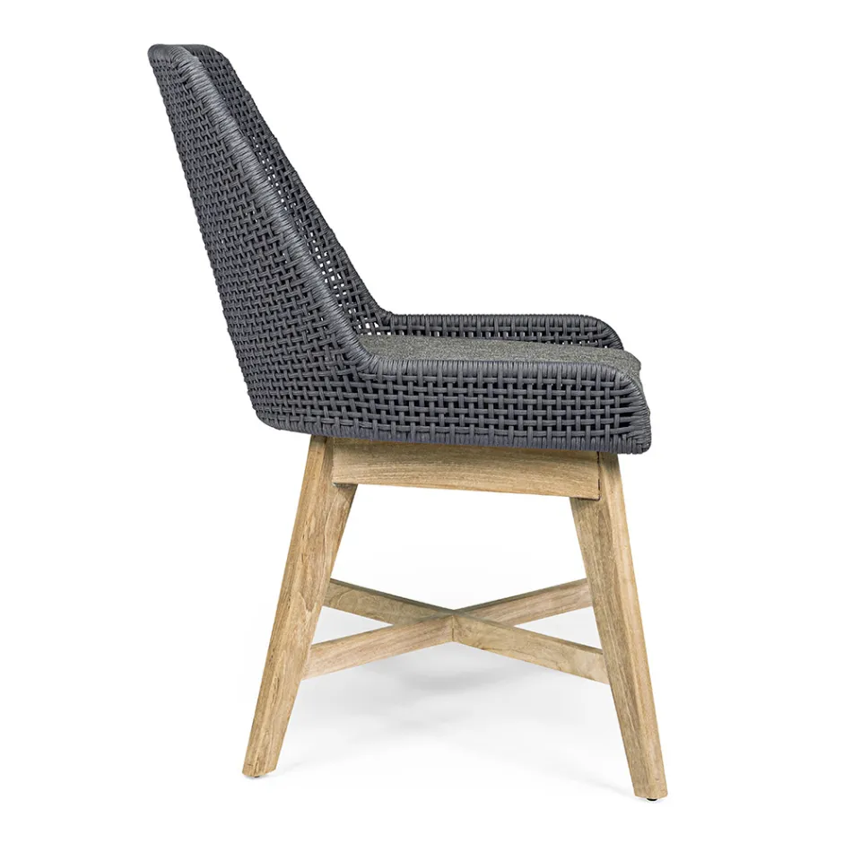 Chaise d'extérieur en corde et tissu avec piètement en teck, Homemotion 2 pièces - Lesya Viadurini