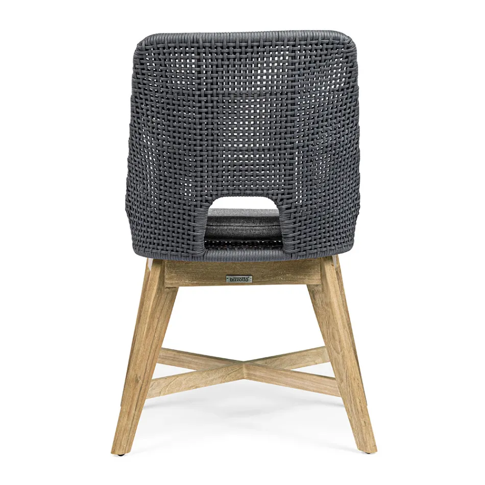 Chaise d'extérieur en corde et tissu avec piètement en teck, Homemotion 2 pièces - Lesya Viadurini