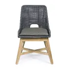 Chaise d'extérieur en corde et tissu avec piètement en teck, Homemotion 2 pièces - Lesya Viadurini